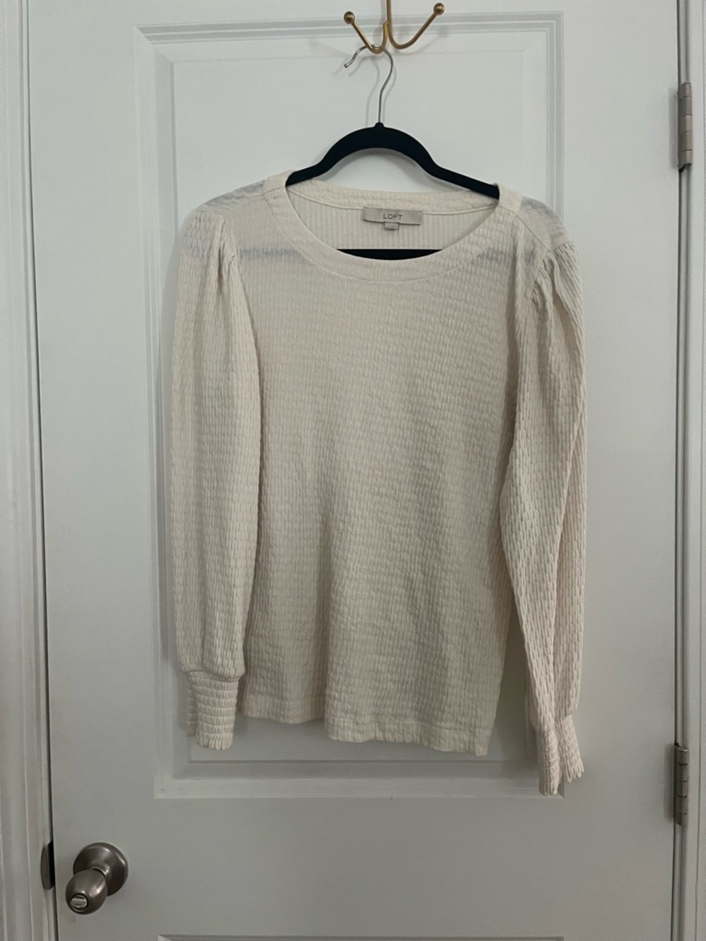 LOFT Cream Waffle-Knit Crewneck Sweater
